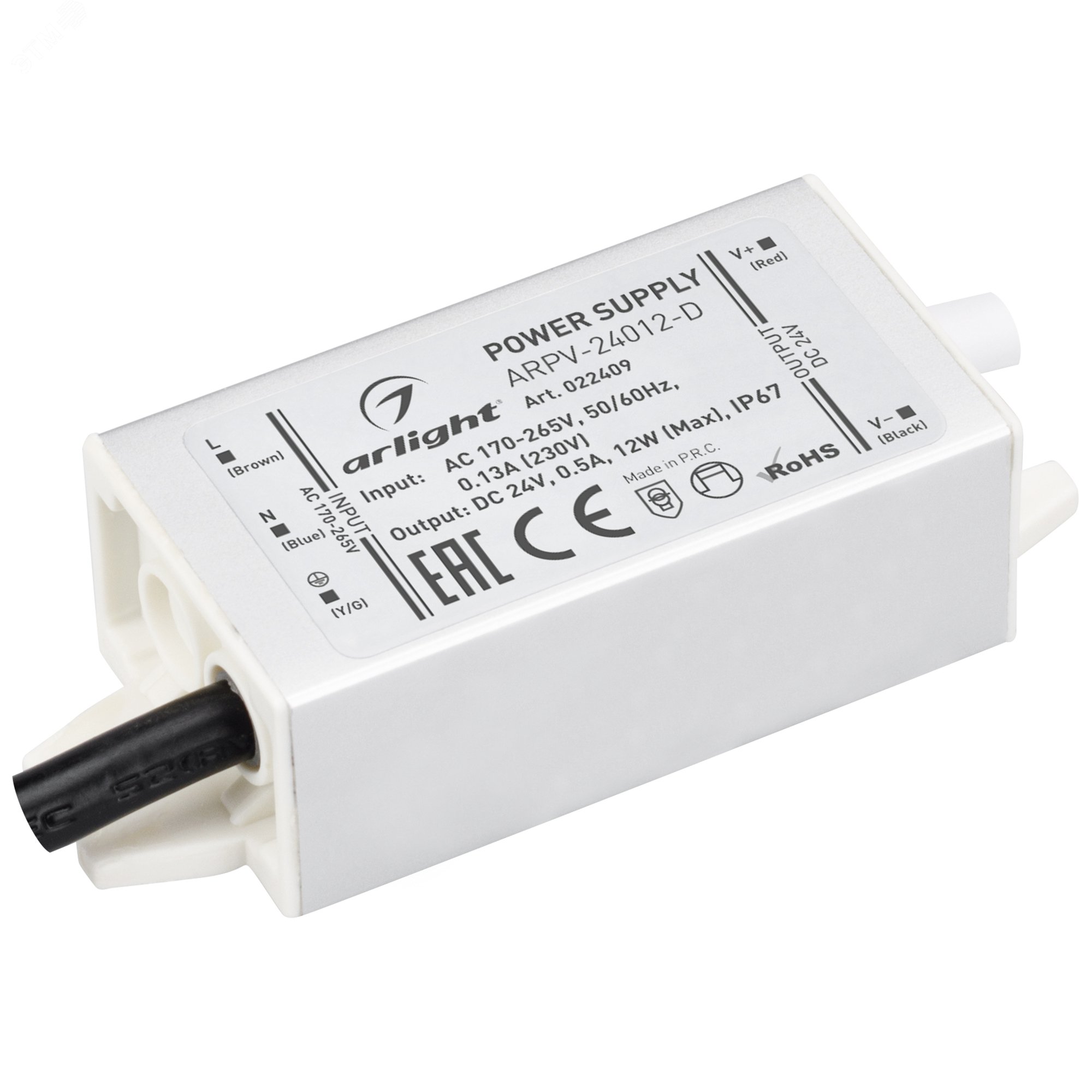Изображение товара Блок питания ARPV-24012-D 24V 0.5A 12W IP67 Артикул 022409