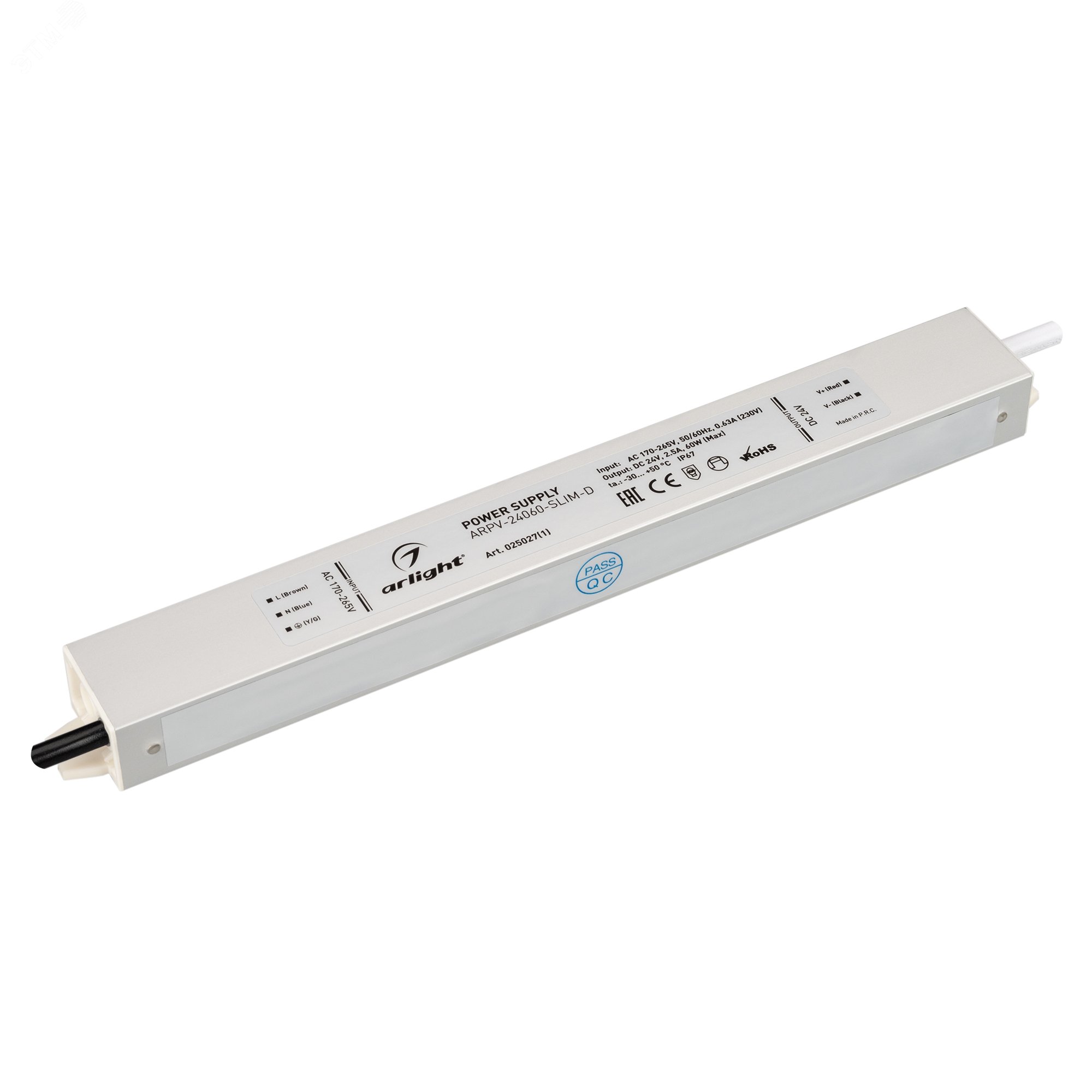 Изображение товара Блок питания 24V 2.5A 60W IP67 для светодиодов Arlight ARPV-24060-SLIM-D