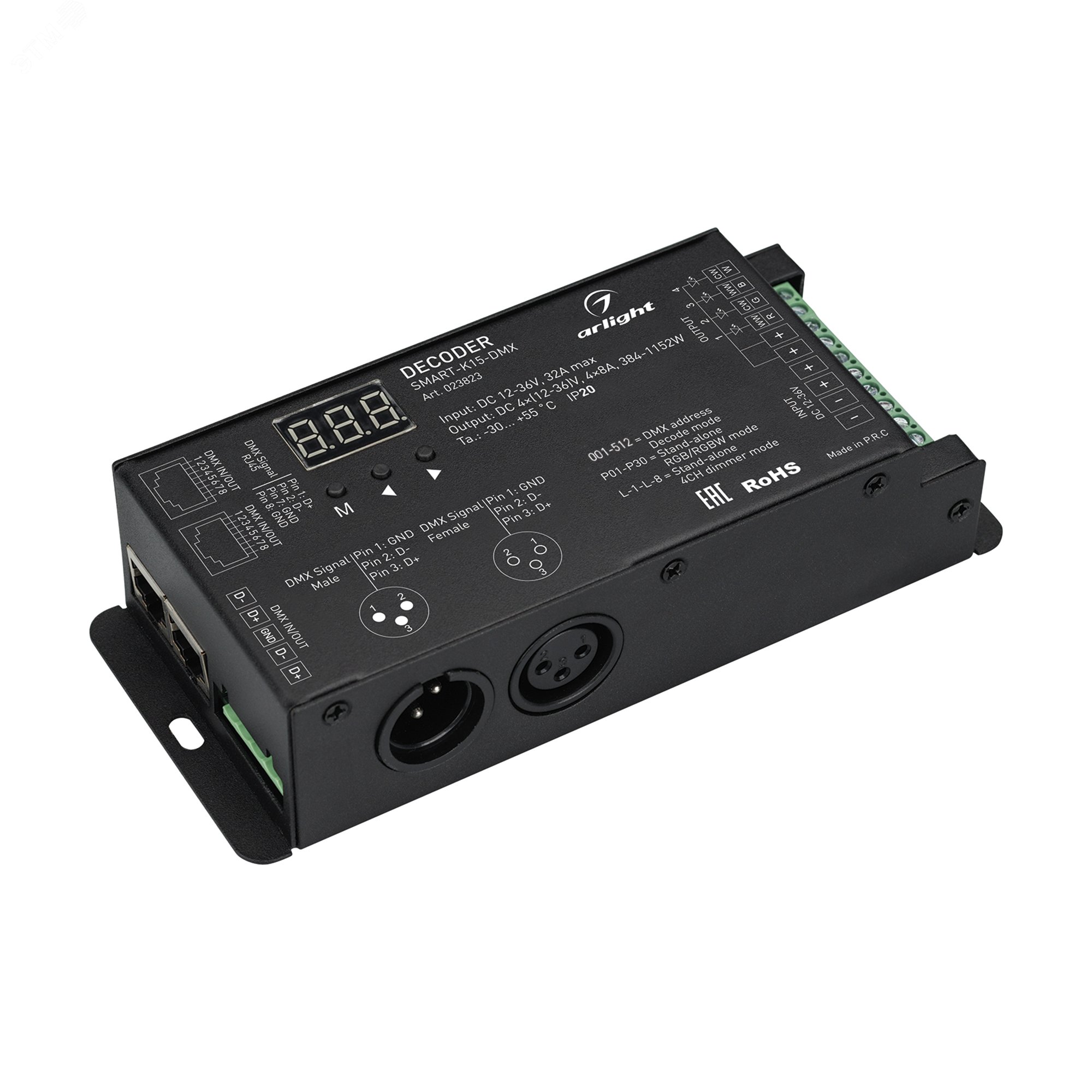Изображение товара Декодер SMART-K15-DMX (12-36V, 4x8A) (ARL, IP20 Металл, 5 лет) (шт)