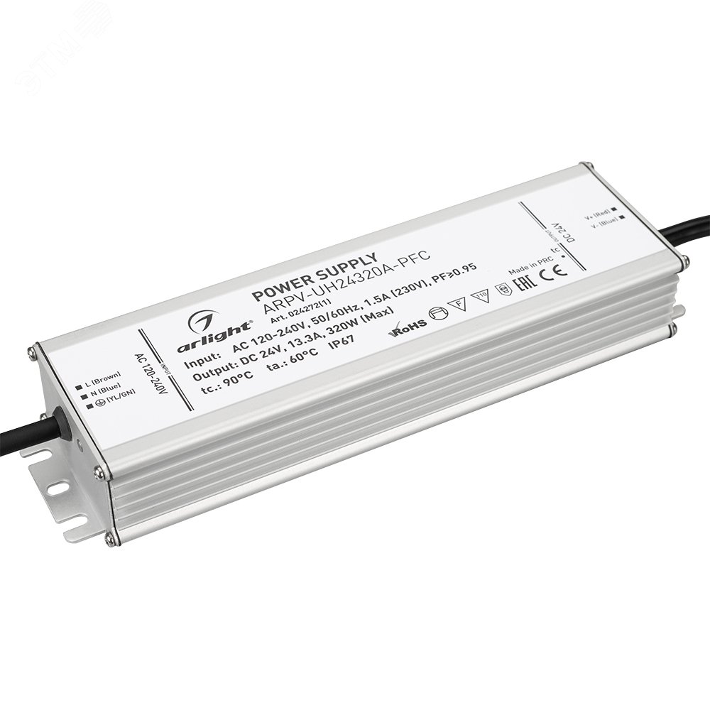 Изображение товара Блок питания ARPV-UH24320A-PFC (24V, 13.3A, 320W) (ARL, IP67 Металл, 7 лет) (шт) Изображение товара Блок питания ARPV-UH24320A-PFC (24V, 13.3A, 320W) (ARL, IP67 Металл, 7 лет) (шт)