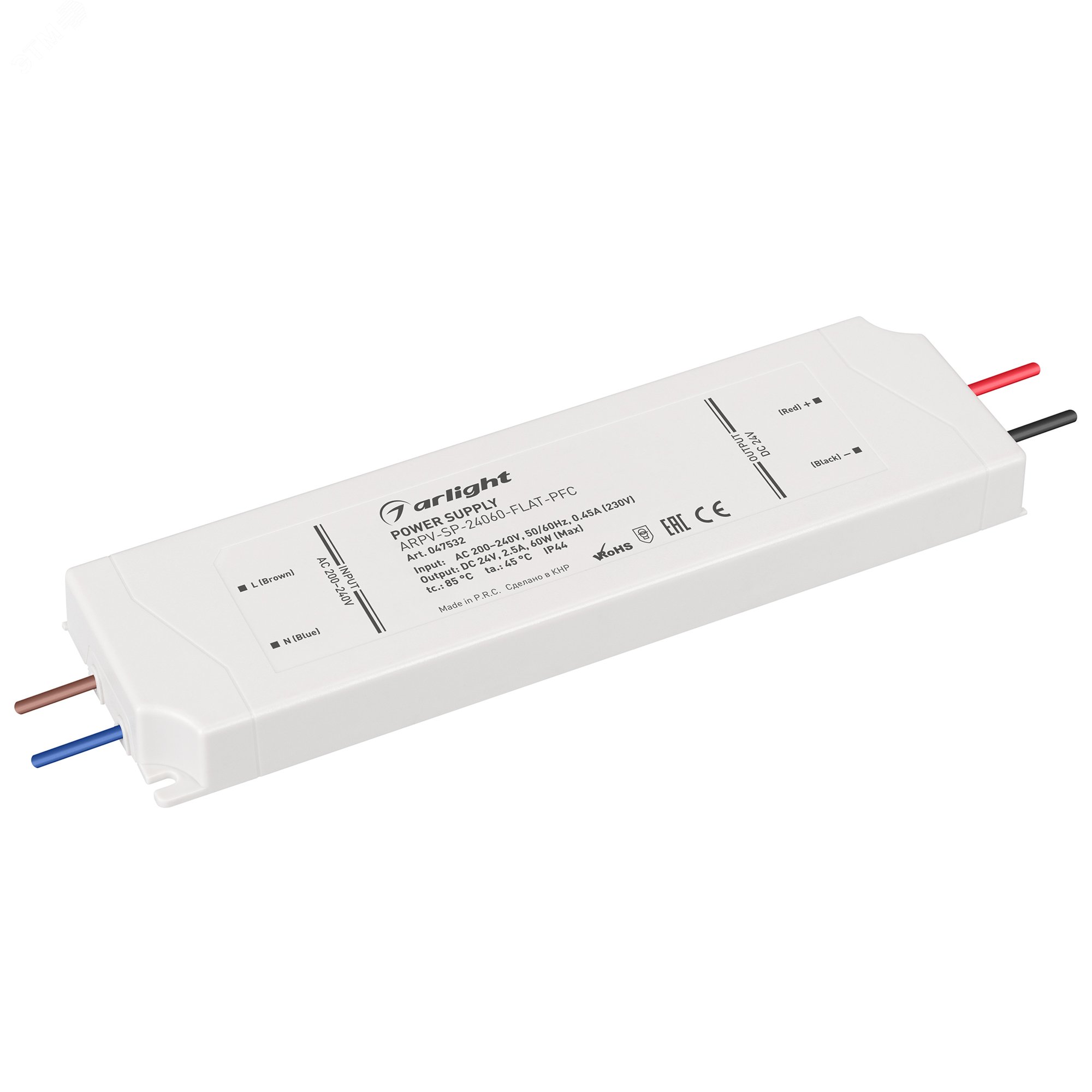 Изображение товара Блок питания ARPV-SP-24060-FLAT-PFC (24V, 2.5A, 60W) (IP44 Пластик, 5 лет) (шт) Изображение товара Блок питания ARPV-SP-24060-FLAT-PFC (24V, 2.5A, 60W) (IP44 Пластик, 5 лет) (шт)