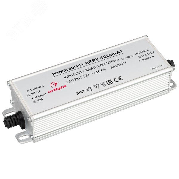Блок питания ARPV-12200-A1 (12V, 16.6A, 200W) (IP67 металл, 3 года) 032317 Arlight
