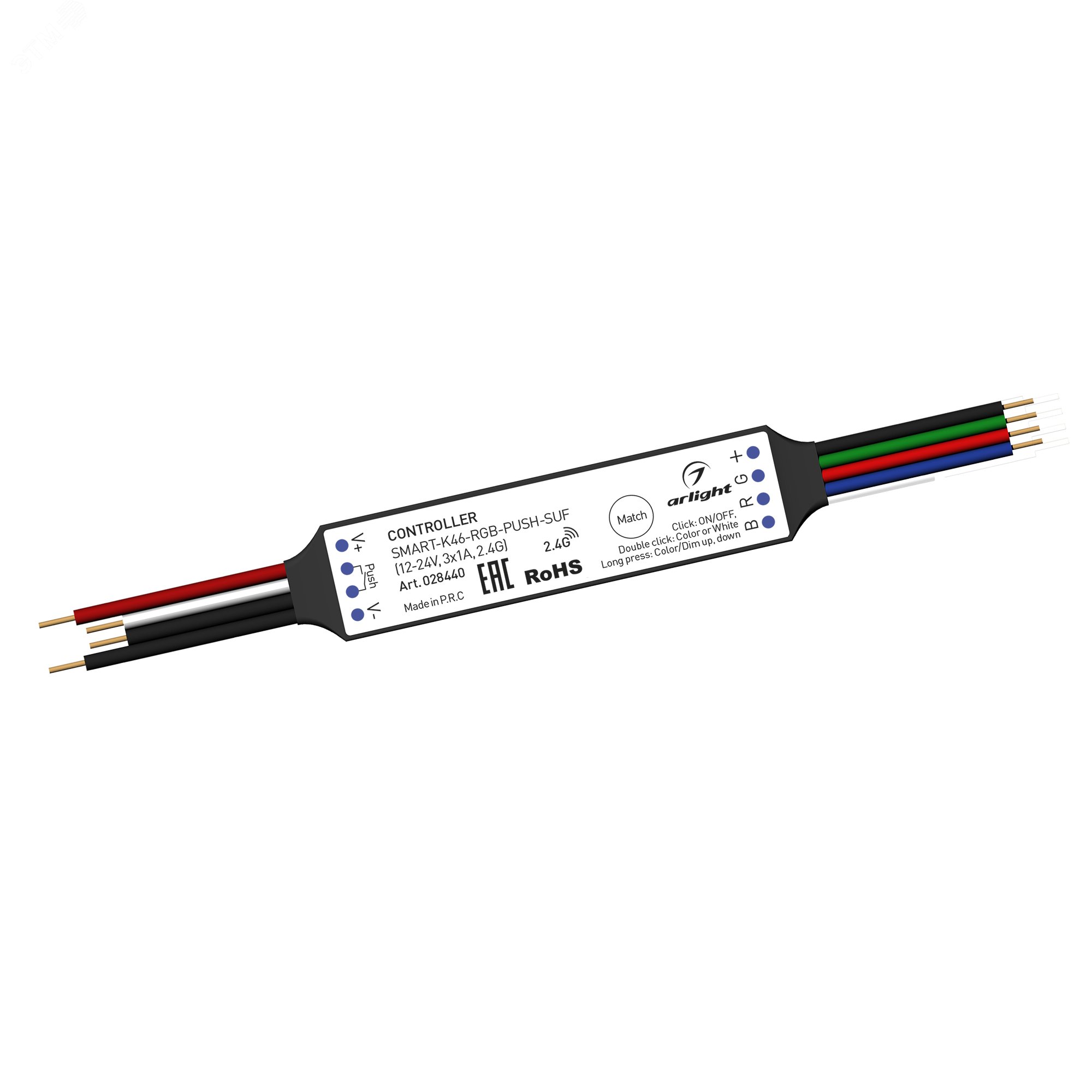 Изображение товара Контроллер SMART-K46-RGB-PUSH-SUF для RGB светодиодов 12-24V