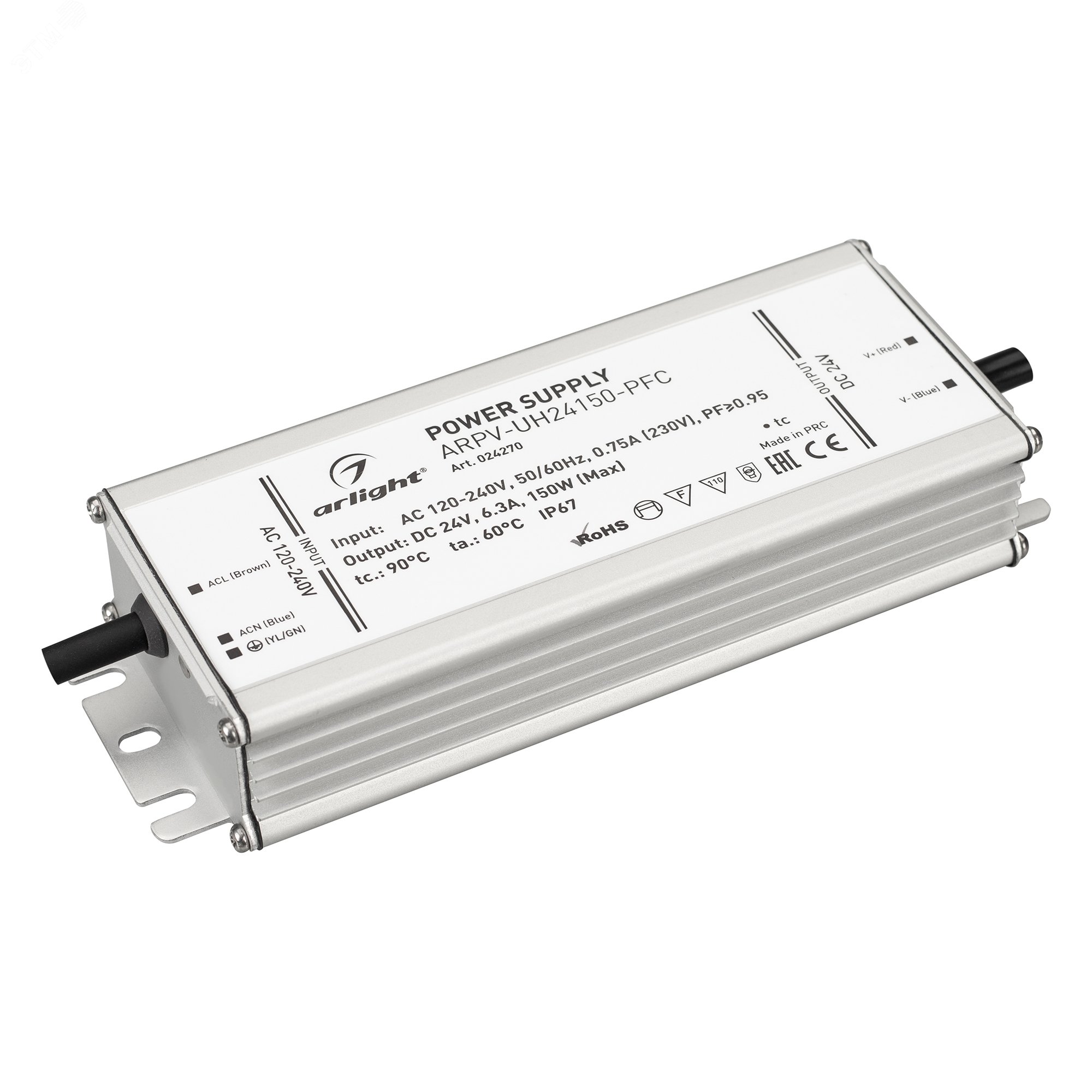Изображение товара Блок питания ARPV-UH24150-PFC (24V, 6.3A, 150W) (ARL, IP67 Металл, 7 лет) (шт) Изображение товара Блок питания ARPV-UH24150-PFC (24V, 6.3A, 150W) (ARL, IP67 Металл, 7 лет) (шт)