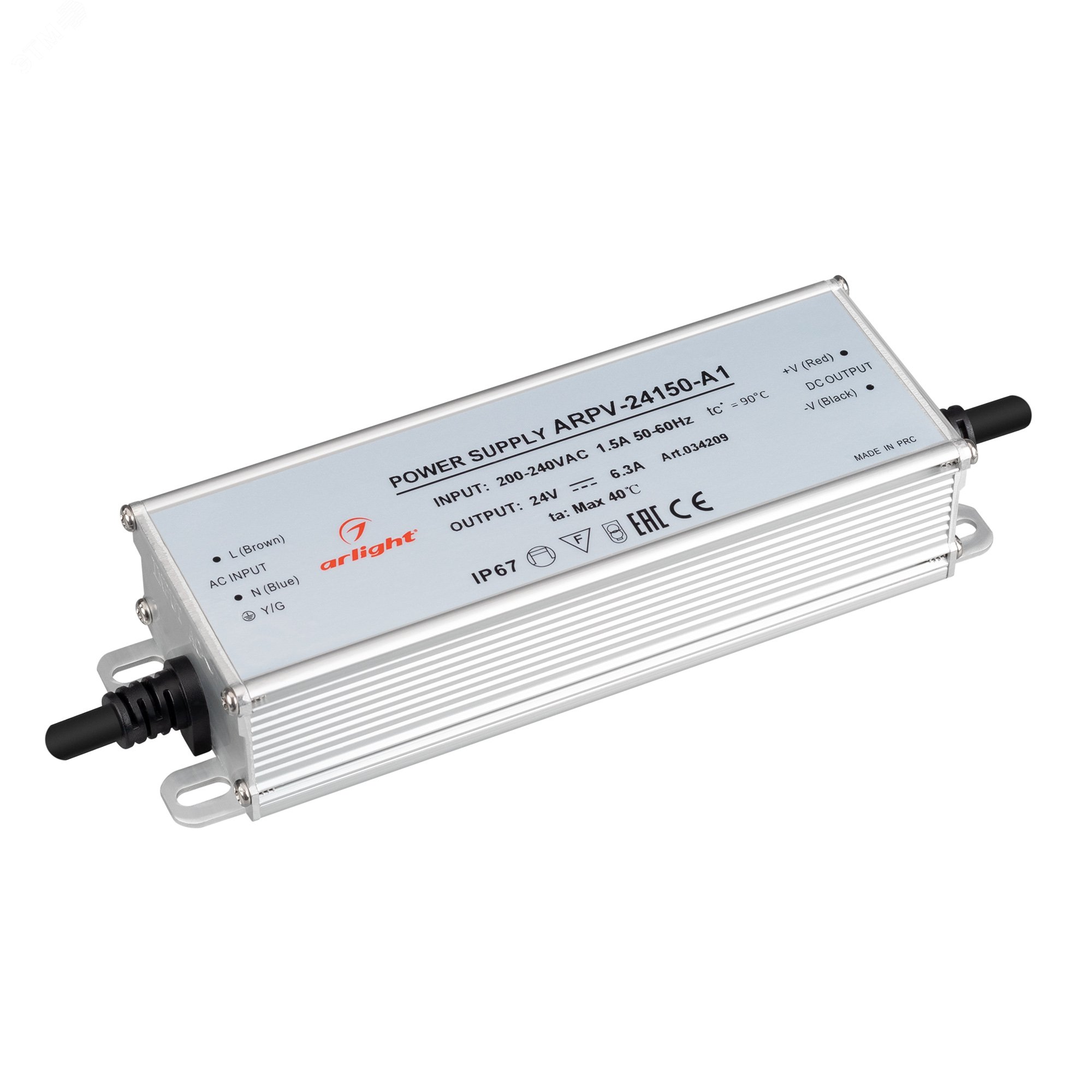 Изображение товара Блок питания ARPV-24150-A1 (24V, 6.25A, 150W) (IP67 металл, 3 года) (шт)