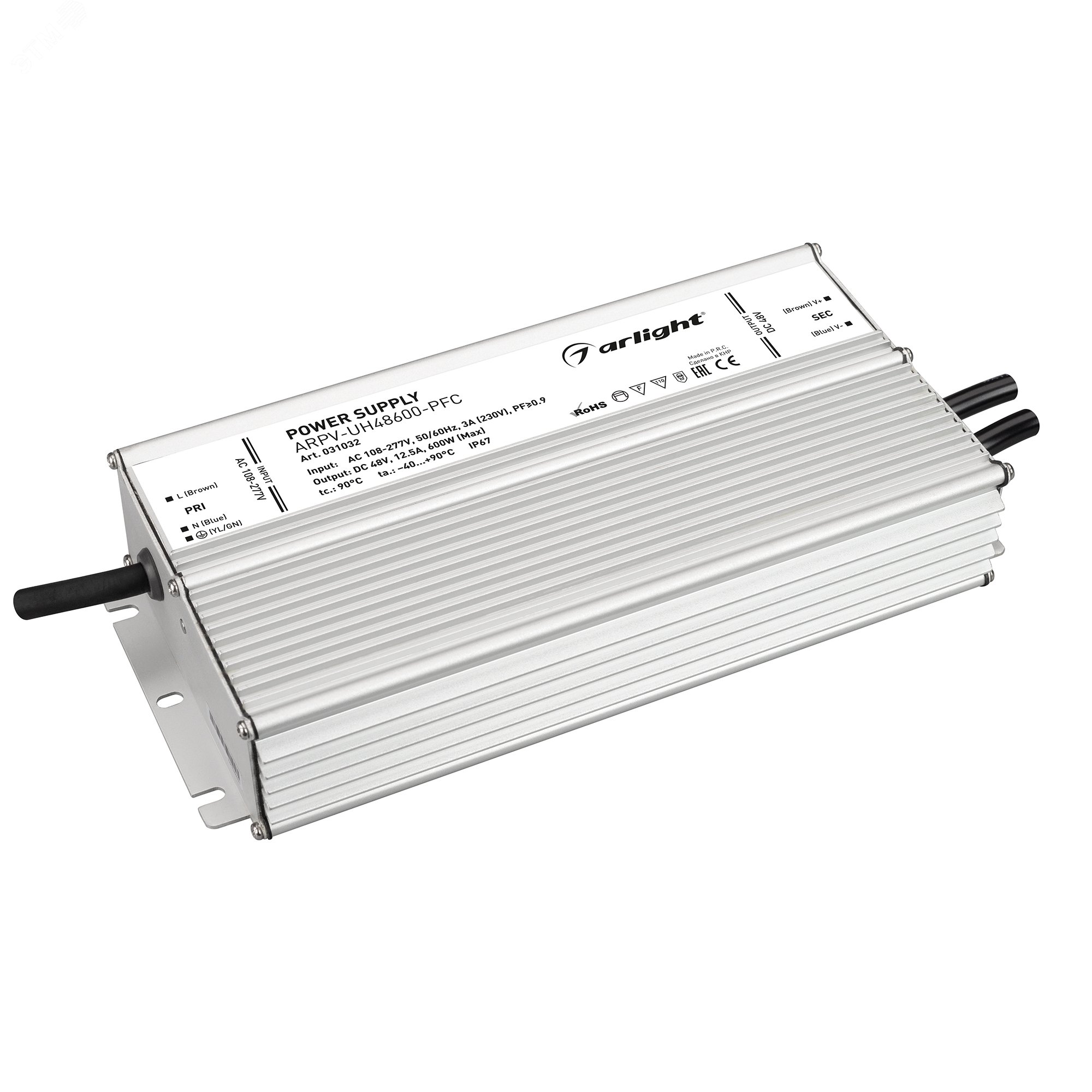 Блок питания ARPV-UH48600-PFC (48V, 12.5A, 600W) (IP67 металл, 7 лет)  артикул 031032 Arlight - купить в Москве и РФ по цене 30930.13 руб. в  интернет-магазине ЭТМ iPRO | характеристики, аналоги, стоимость