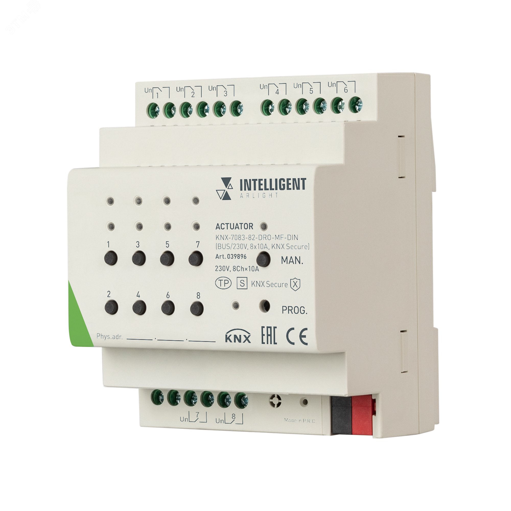 Изображение товара INTELLIGENT ARLIGHT Актуатор KNX-7083-82-DRO-MF-DIN (BUS/230V, 8x10А, KNX Secure) (IARL, IP20 Пластик, 2 года) (шт)