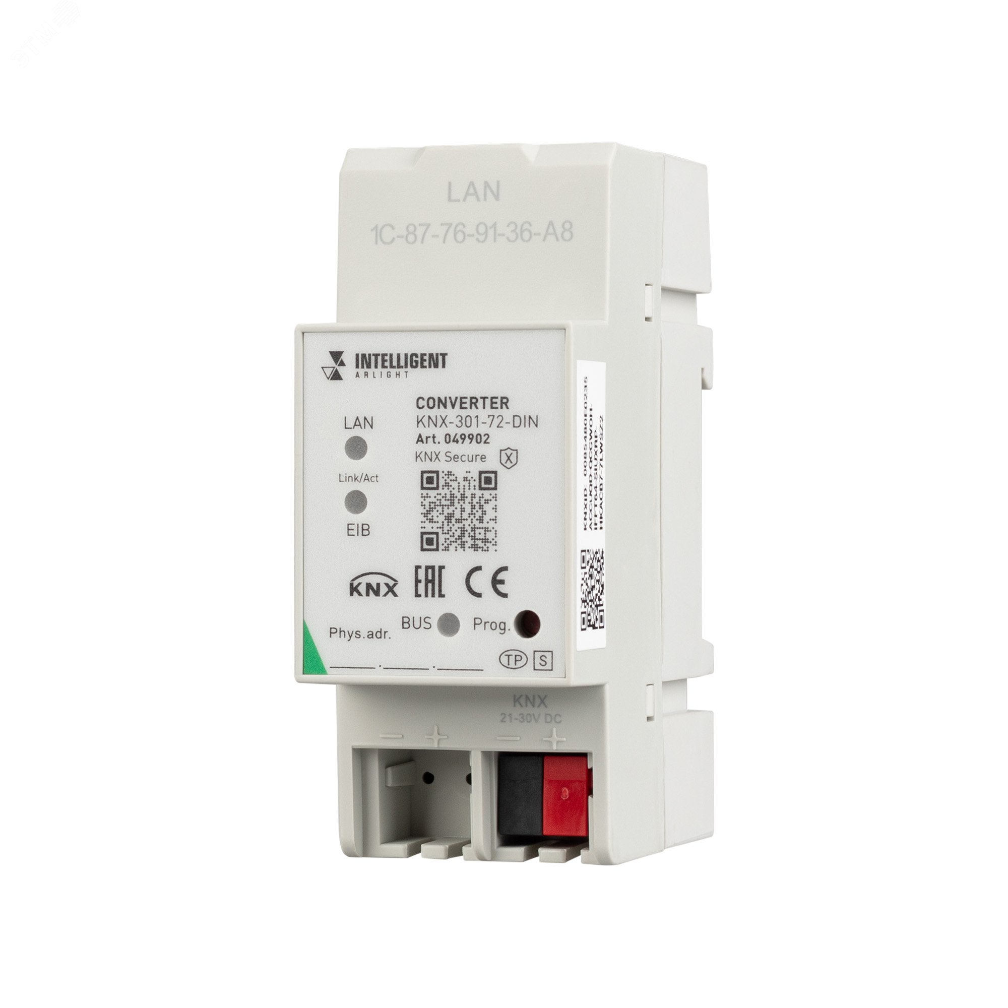 Изображение товара INTELLIGENT ARLIGHT Конвертер KNX-301-72-DIN Grey (BUS, RJ-45, KNX-IP) (IARL, IP20 Пластик, 2 года) (шт)