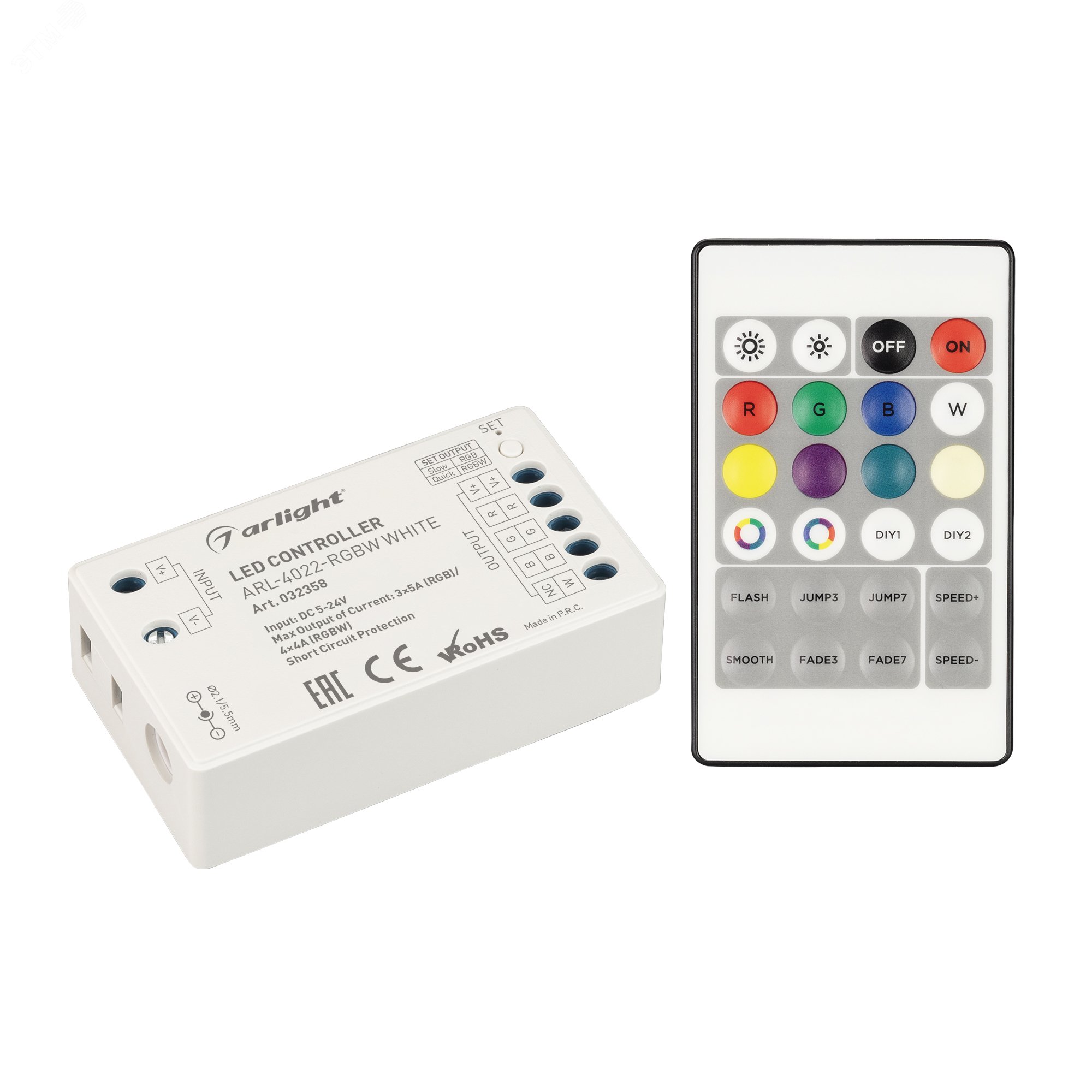 Контроллер ARL-4022-RGBW White (5-24V, 4x4A, ПДУ 24кн, RF) (ARL, IP20 Пластик, 3 года) 032358 Arlight