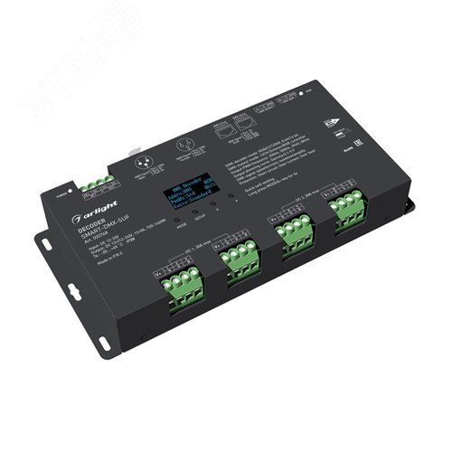 Изображение товара Декодер SMART-DMX-SUF 12-24V, 12x5A, XLR3, RJ45, IP20, металл, 5 лет (шт)
