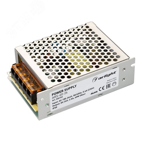 Изображение товара Блок питания ARS-60-24 (24V, 2.5A, 60W) (ARL, IP20 Сетка, 2 года) (шт)