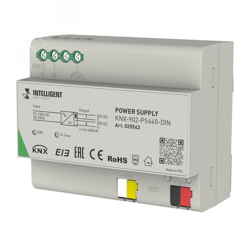 Изображение товара Блок питания шины 230 V 640 mA IARL IP20 пластик 2 года KNX-902-PS640-DIN INTELLIGENT (шт)