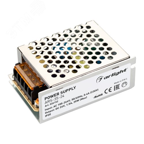 Изображение товара Блок питания ARS-35-24 (24V, 1.5A, 35W) (ARL, IP20 Сетка, 2 года) (шт)