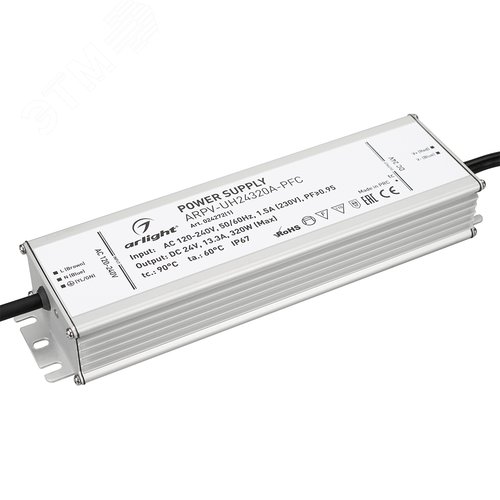 Изображение товара Блок питания ARPV-UH24320A-PFC (24V, 13.3A, 320W) (ARL, IP67 Металл, 7 лет) (шт)