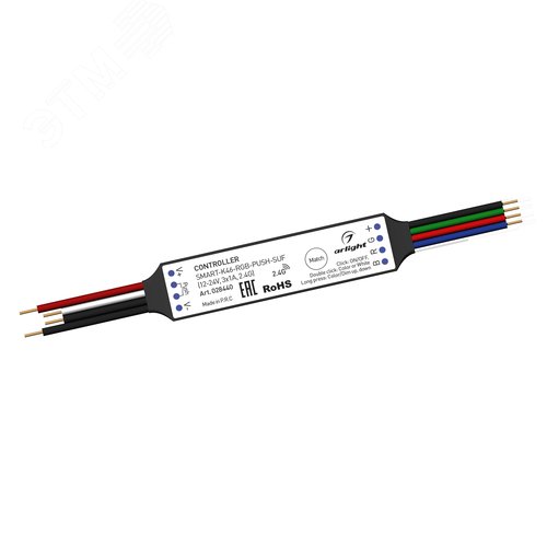 Изображение товара Контроллер SMART-K46-RGB-PUSH-SUF (12-24V, 3x1A, 2.4G) ( Пластик) (шт)