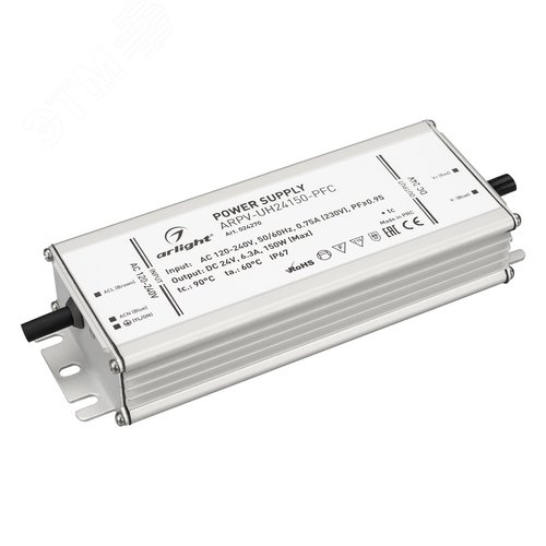 Изображение товара Блок питания ARPV-UH24150-PFC (24V, 6.3A, 150W) (ARL, IP67 Металл, 7 лет) (шт)