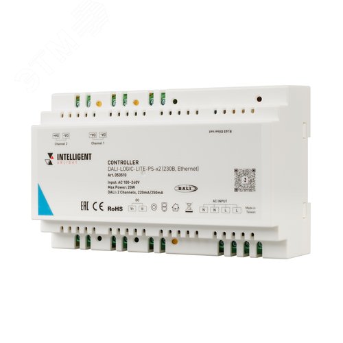 Изображение товара Контроллер INTELLIGENT DALI-LOGIC-LITE-PS-x2 (230B, Ethernet) (IARL, IP20 пластик, 2 года) (шт)