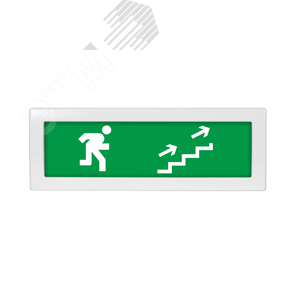 Оповещатель световой, двухстороннее исполнение с петлями для потолочного крепления Молния-2-24 Человек по лестнице вверх зеленый фон