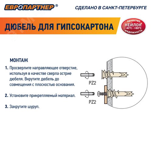 Дюбель для гипсокартона 14х39 нейлон с шурупом 4.5х35 (50 шт) - фото 5