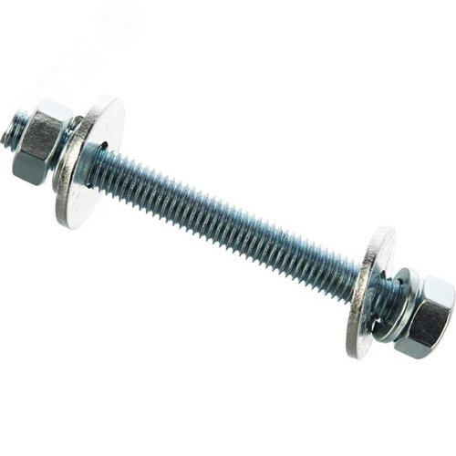 Изображение товара Шпилька DIN976 М10х140 с гайками DIN934 шайбами DIN 9021 шайбами DIN127, цинк (2 шт.) (упак)