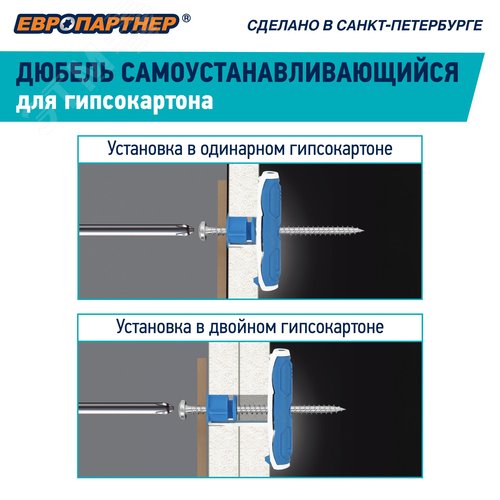 Дюбель для гипсокартона усиленный 10х40 нейлон с шурупом 4х60 (50 шт) - фото 4