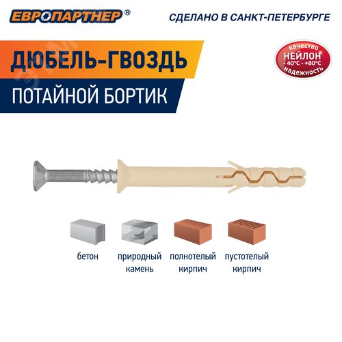 Дюбель-гвоздь 6х60 нейлон потайной бортик (100 шт) - фото 8