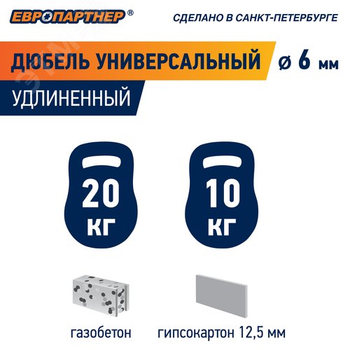 Дюбель универсальный 6х50 нейлон удлиненный (50 шт) - фото 7