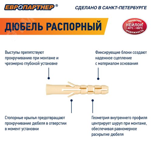 Дюбель распорный 6х40 нейлон (80 шт) - фото 4