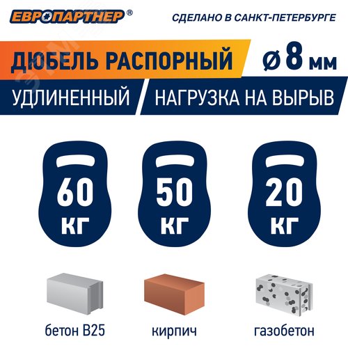 Дюбель распорный 8х65 нейлон удлиненный (100 шт) - фото 5