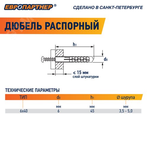 Дюбель распорный 6х40 нейлон (80 шт) - фото 8