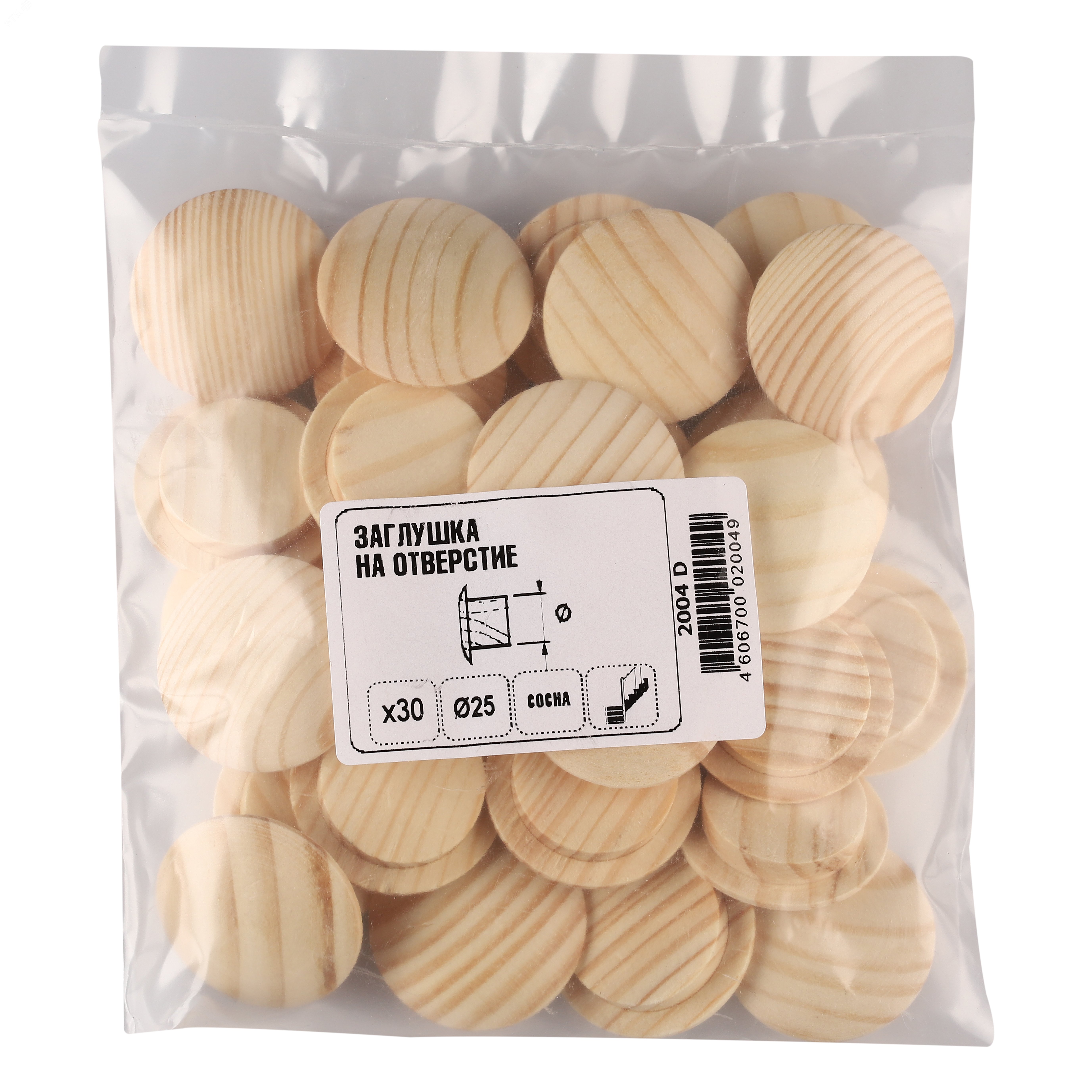 Изображение товара Заглушка на отверстие D25 сосна (30 шт.) (упак)