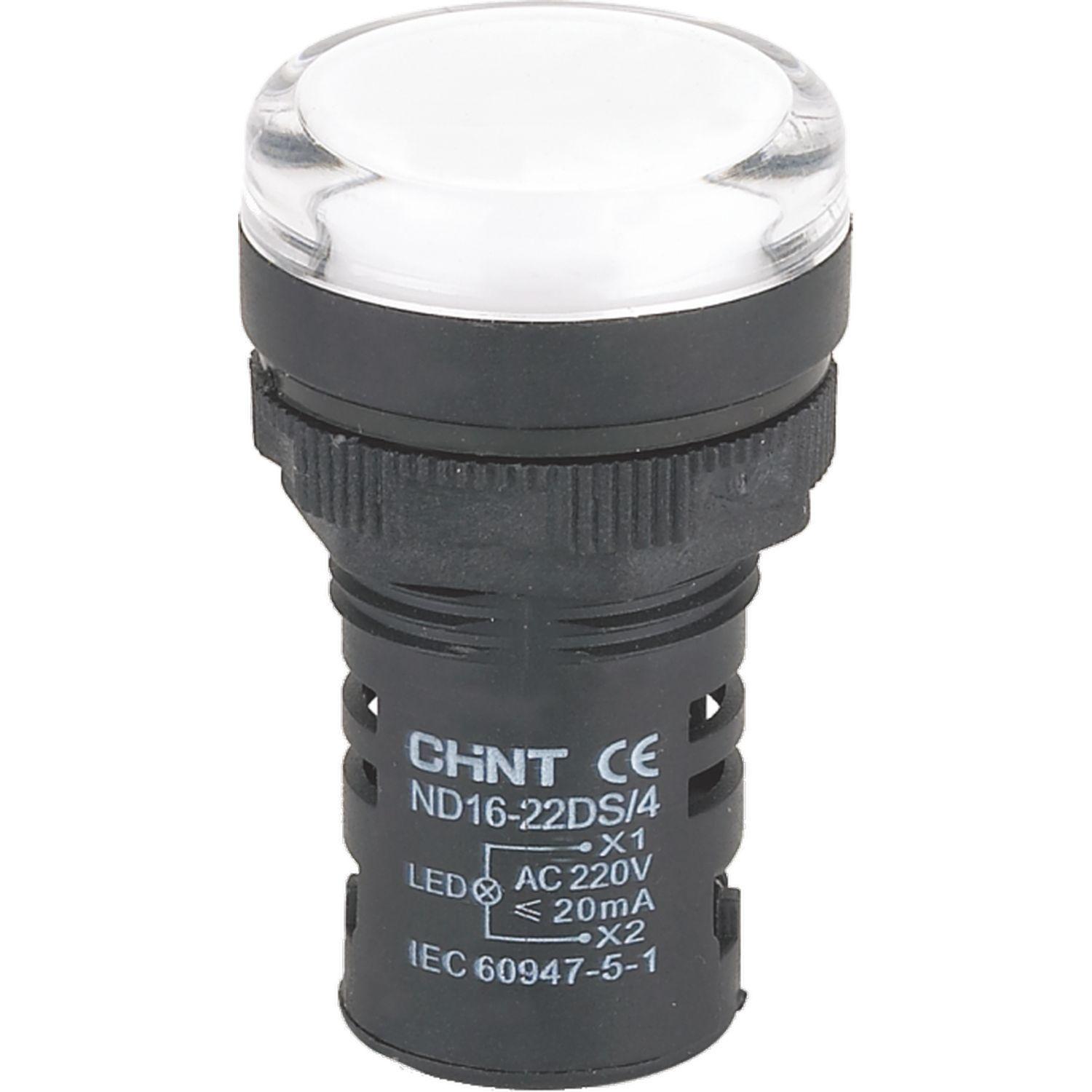 Индикатор ND16-22DS/4C белый, компактный, встроенный конденсатор, IP65 АС230В (R)