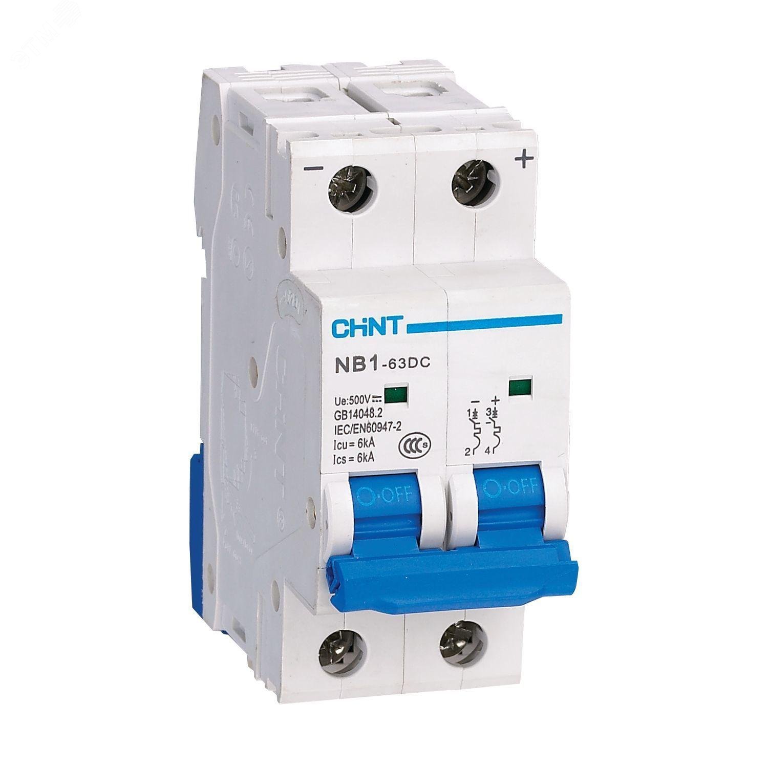 Изображение товара Выключатель автоматический модульный NB1-63DC 6А 500В DC CHINT 2P