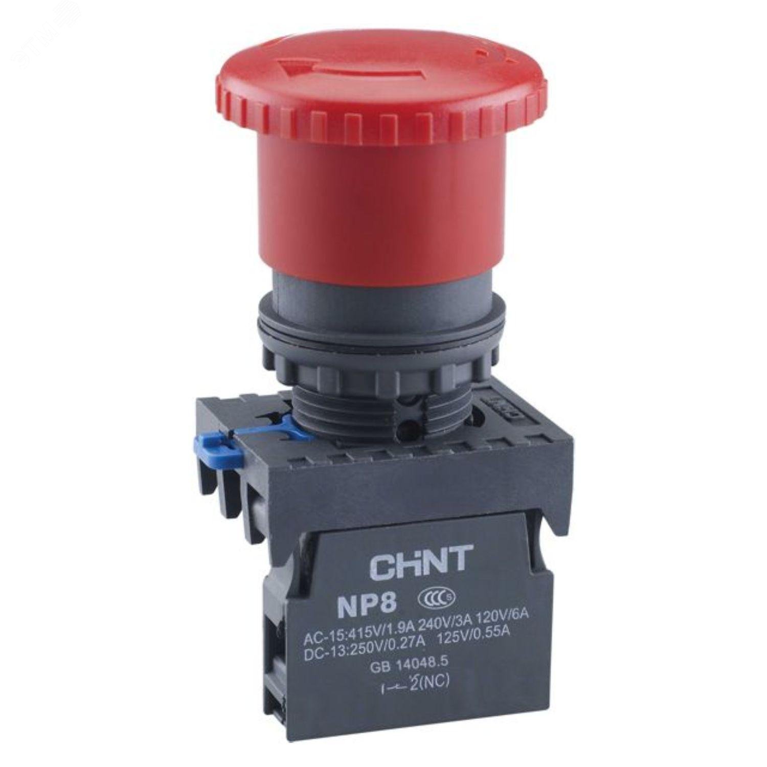 Изображение товара Кнопка грибок 40мм NP8-02ZS/14 с фиксацией IP65 красная