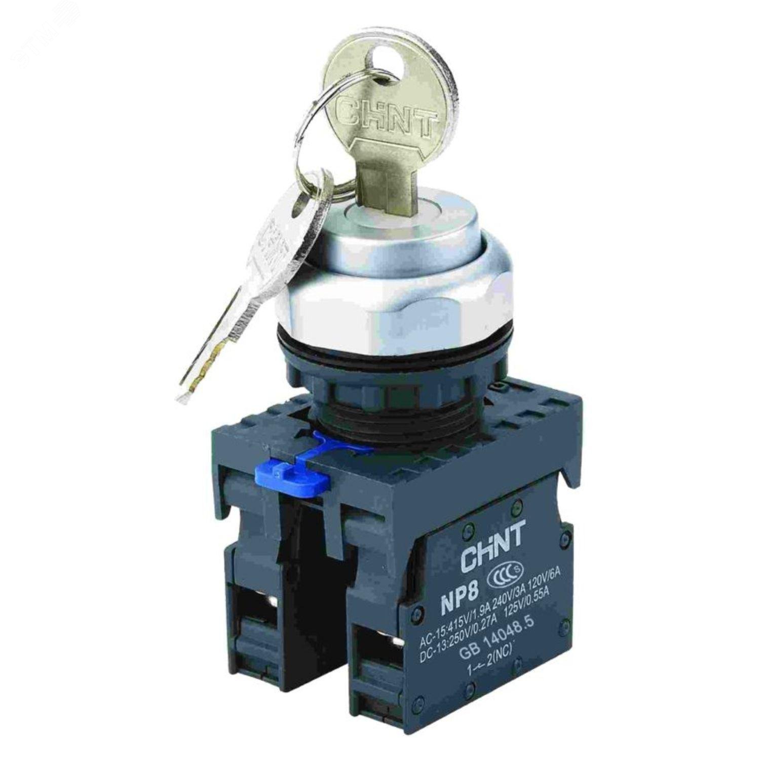 Изображение товара Переключатель ключом NP8-11Y/21 с IP65, 2 положения фиксации, подсветкой