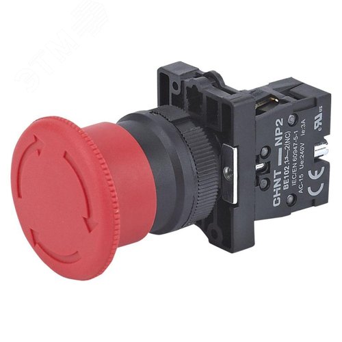 Изображение товара Кнопка управления Грибок 40мм фиксацией NP2-ES545 без подсветки красная 1НО+1НЗ, IP40 (R) (шт)