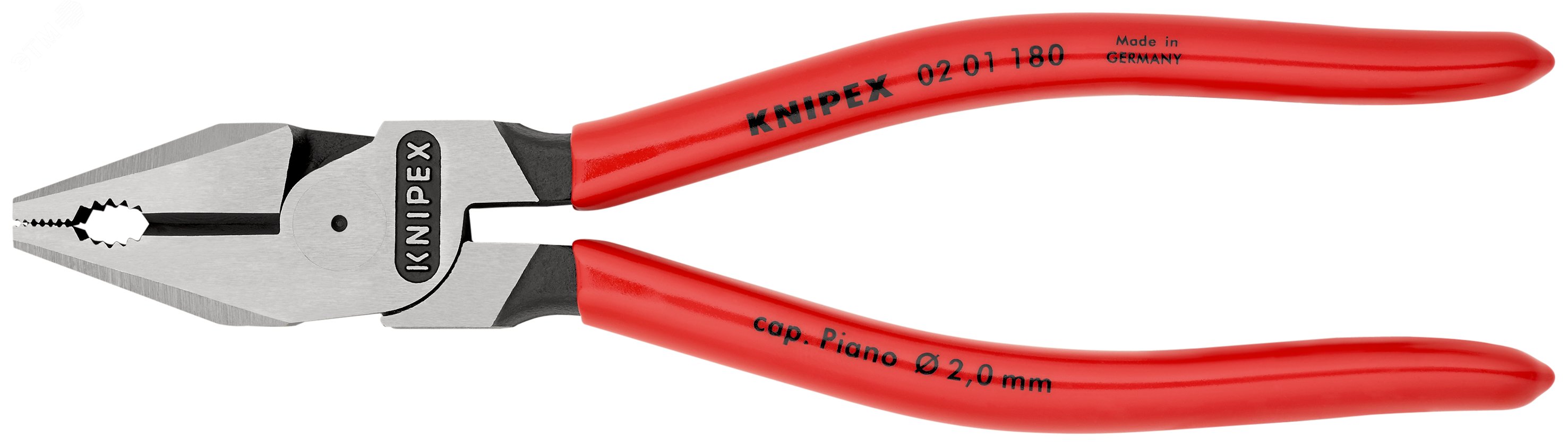Плоскогубцы комбинированные рез твердая проволока 25мм рояльная струна (HRC 59) 2мм кабель 115мм (16мм) L=180мм черные обливные рукоятки KN-0201180 KNIPEX - превью 3