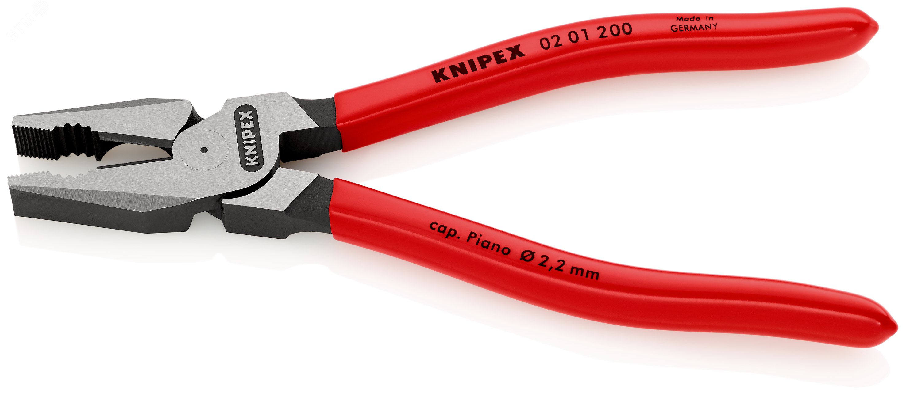 Плоскогубцы комбинированные рез твердая проволока 28мм рояльная струна (HRC 59) 22мм кабель 13мм (25мм) L=200мм черные обливные рукоятки KN-0201200 KNIPEX - превью 2