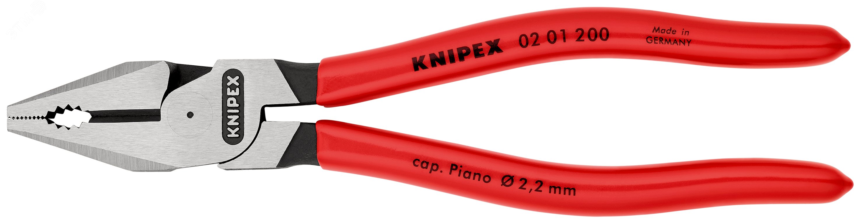 Плоскогубцы комбинированные резка - твердая проволока 28мм рояльная струна (HRC 59) 22мм кабель 13мм (25мм) L=200мм обливные рукоятки блистер цвет черный KN-0201200SB KNIPEX - превью 3