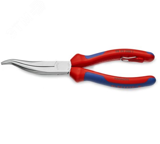 Изображение товара Плоскогубцы механика плоскокруглые изогнутые губки с крестовой насечкой L-200 мм хромированные 2-компонентные рукоятки с креплением для страховки (шт)