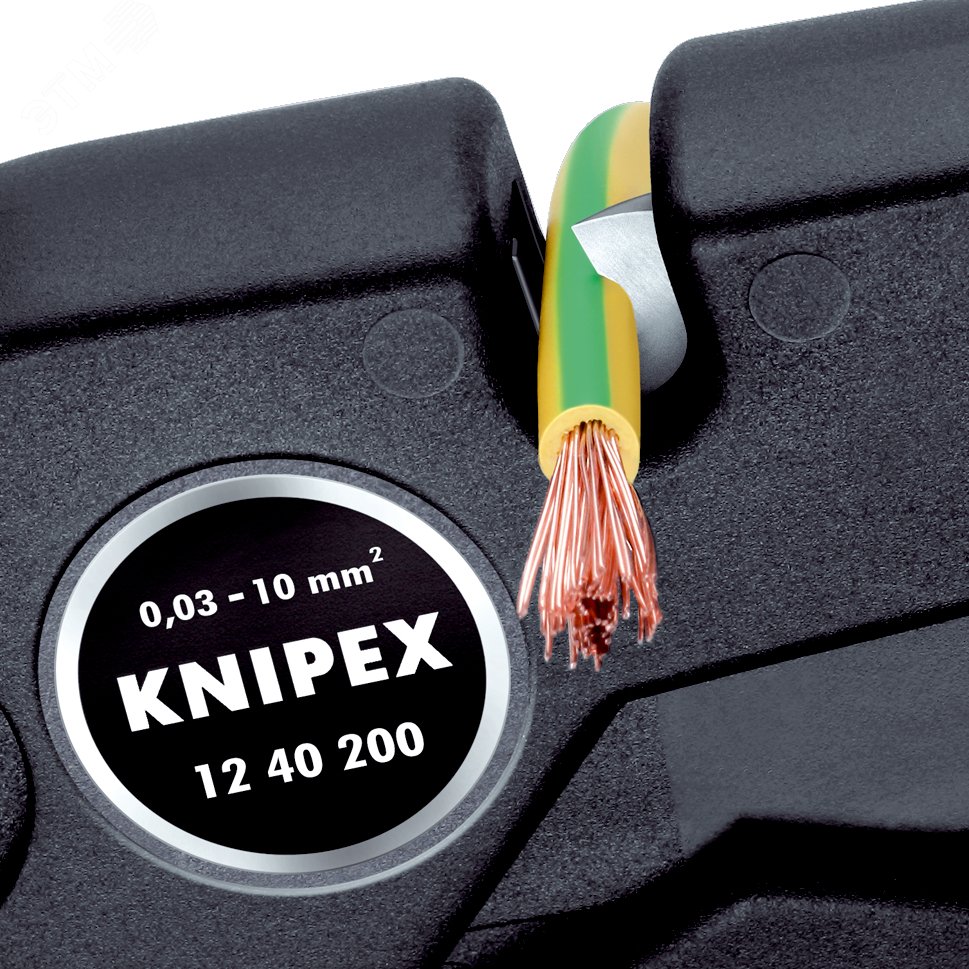 Стриппер самонастраивающийся со сменными ножами зачистка 003-10мм (AWG 32-7) резка - кабеля одножильные 6мм многожильные 10мм ограничитель длины 3-18мм L=200мм пластиковые рукоятки блистер KN-1240200SB KNIPEX - превью 6