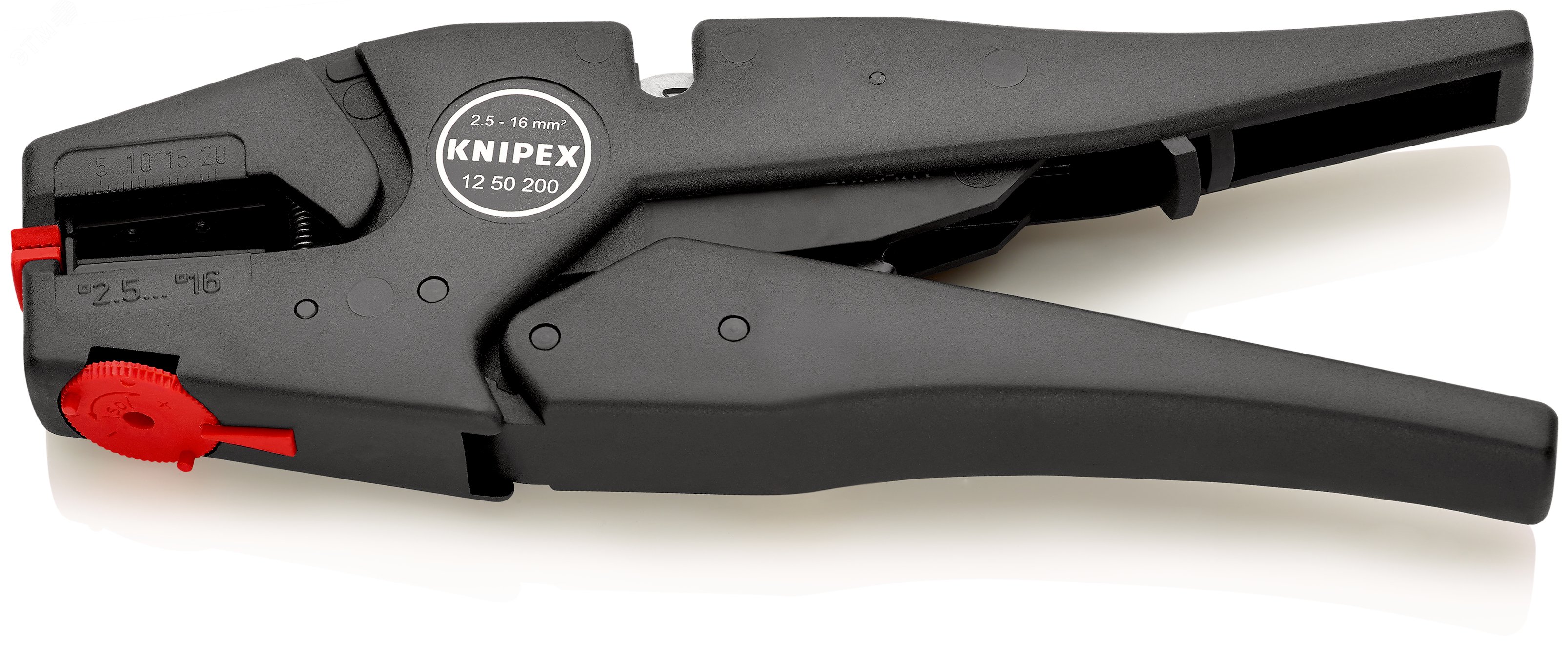 Стриппер самонастраивающийся со сменными ножами зачистка 25-16мм (AWG 13-5) рез кабеля одножильные 6мм многожильные 10мм L=200мм пластиковые рукоятки KN-1250200 KNIPEX - превью 3