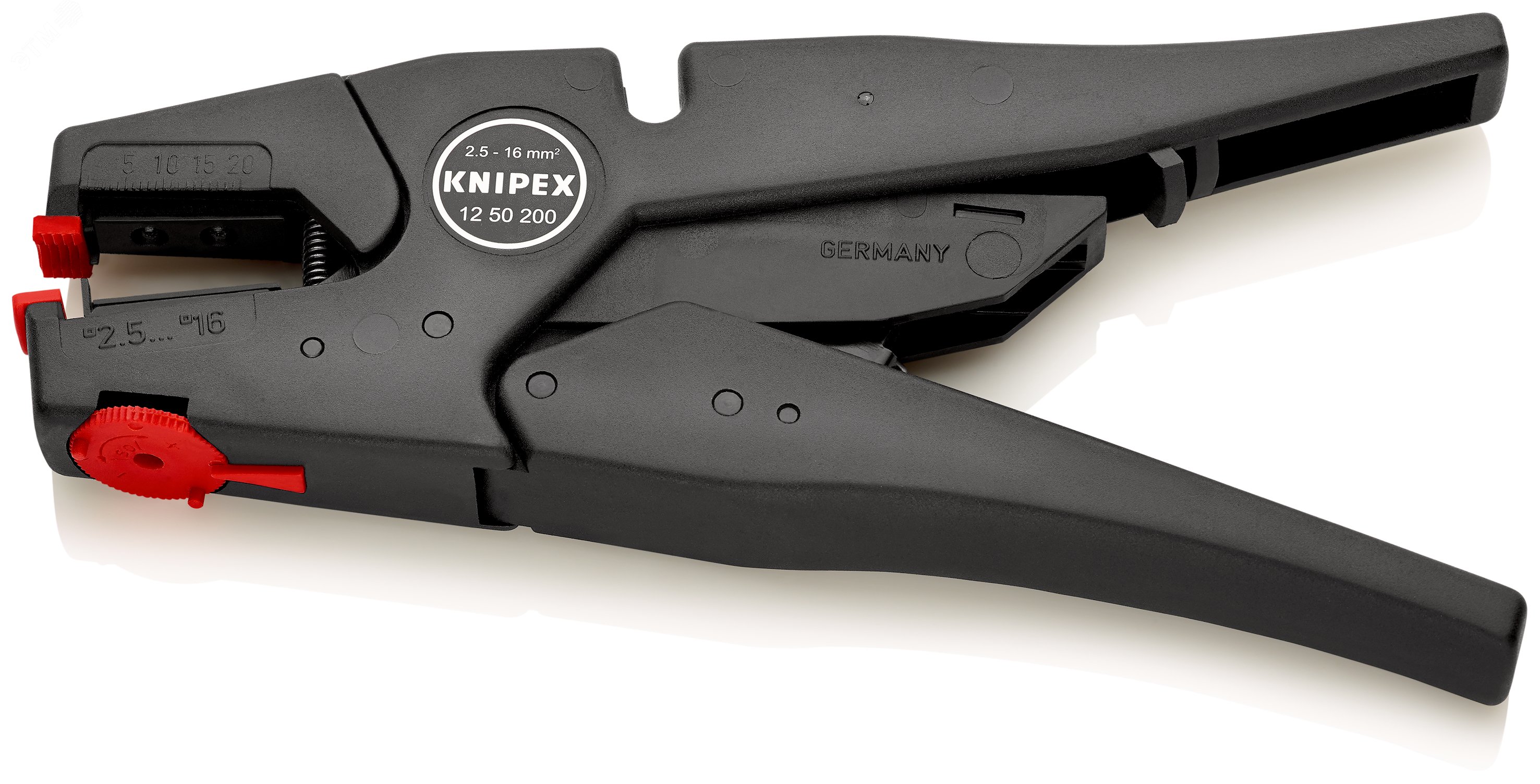 Стриппер самонастраивающийся со сменными ножами зачистка 25-16мм (AWG 13-5) рез кабеля одножильные 6мм многожильные 10мм L=200мм пластиковые рукоятки KN-1250200 KNIPEX - превью 4