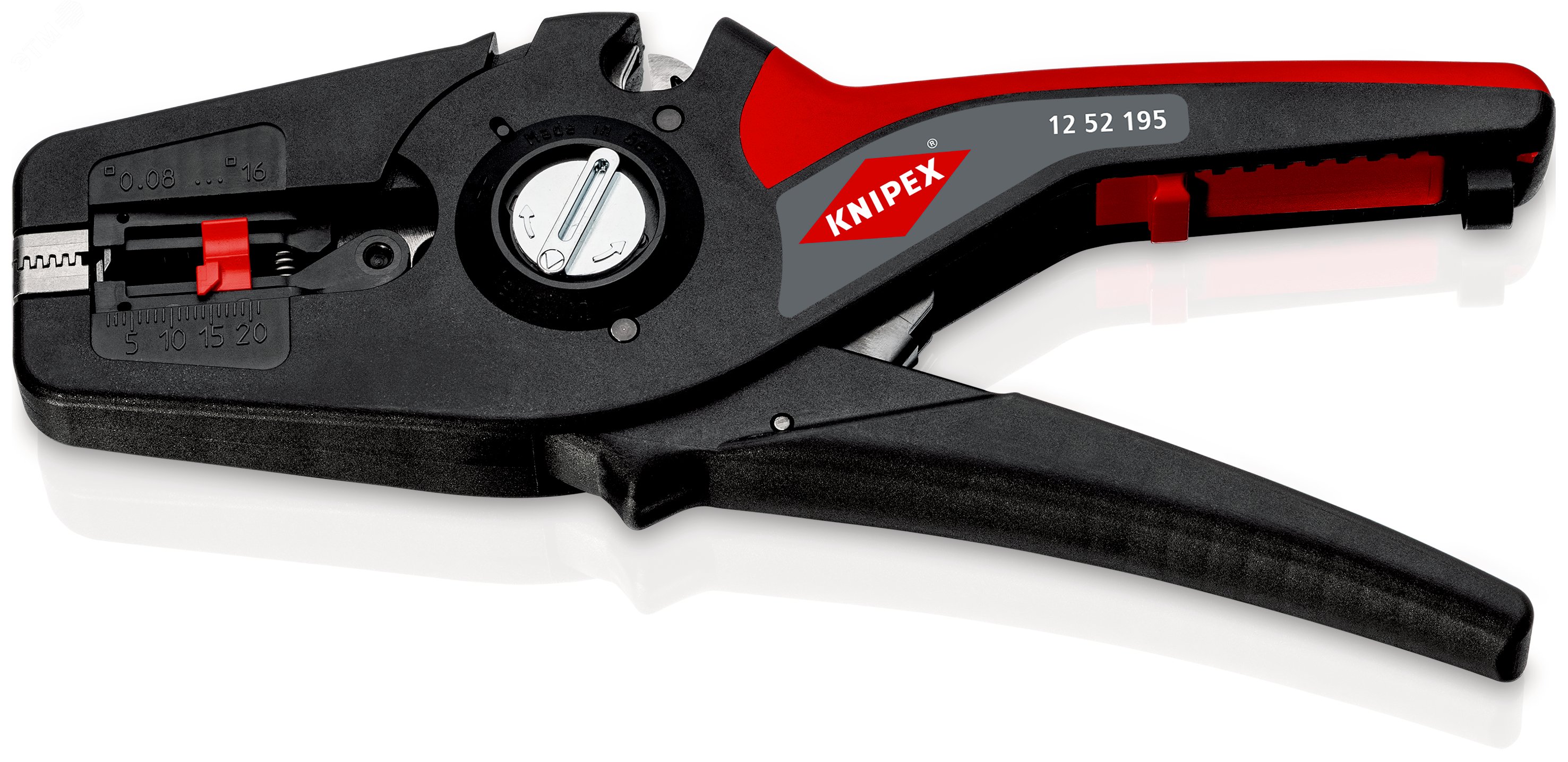 Стриппер автоматический PreciSTrip16 c кабелерезом быстросменный блок ножей зачистка: 008 - 16 мм (AWG 28 - 5) L-195 мм с держателем для торгового оборудования KN-1252195SB KNIPEX - превью 3