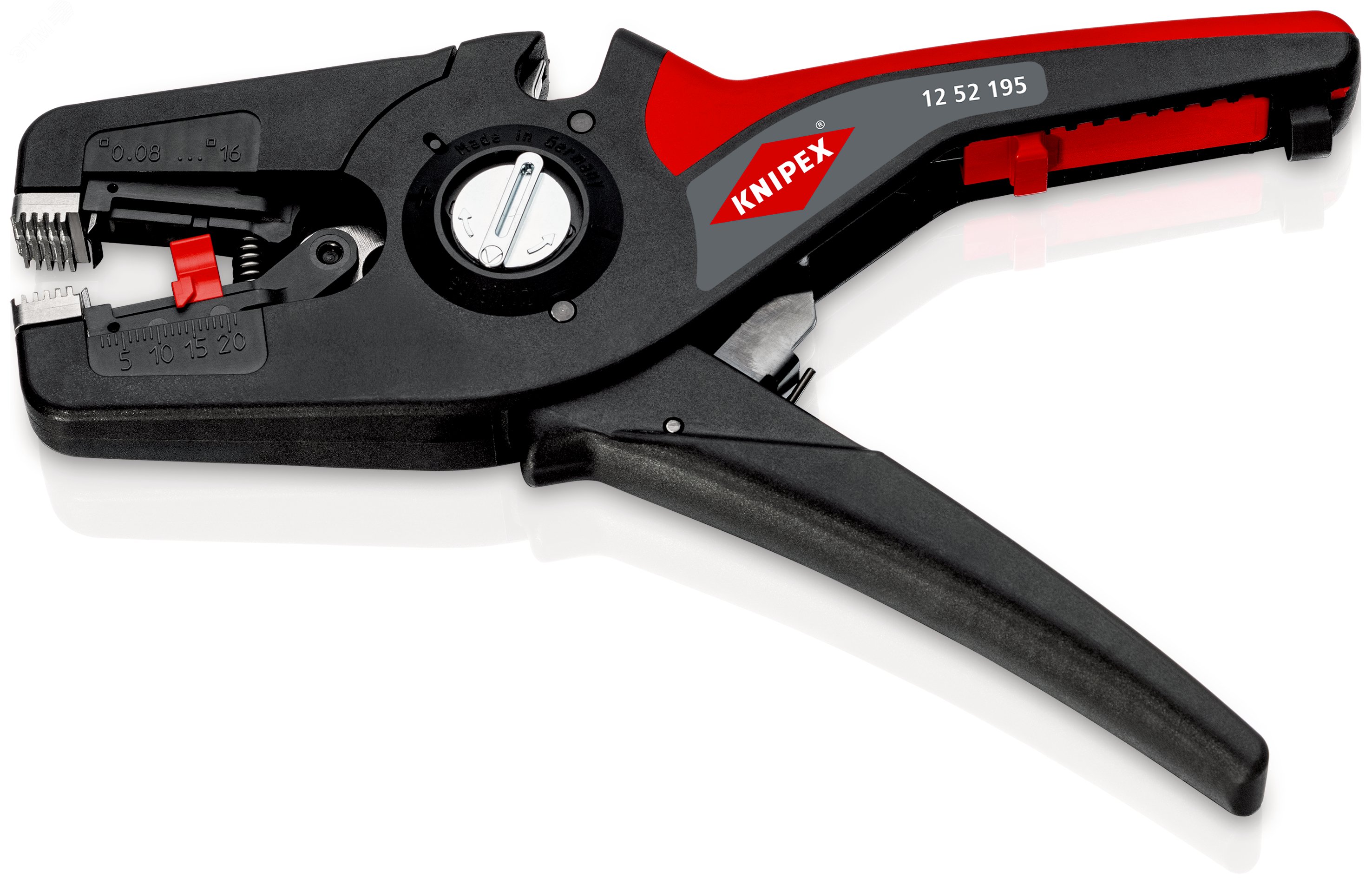 Стриппер автоматический PreciSTrip16 c кабелерезом быстросменный блок ножей зачистка: 008 - 16 мм (AWG 28 - 5) L-195 мм с держателем для торгового оборудования KN-1252195SB KNIPEX - превью 4