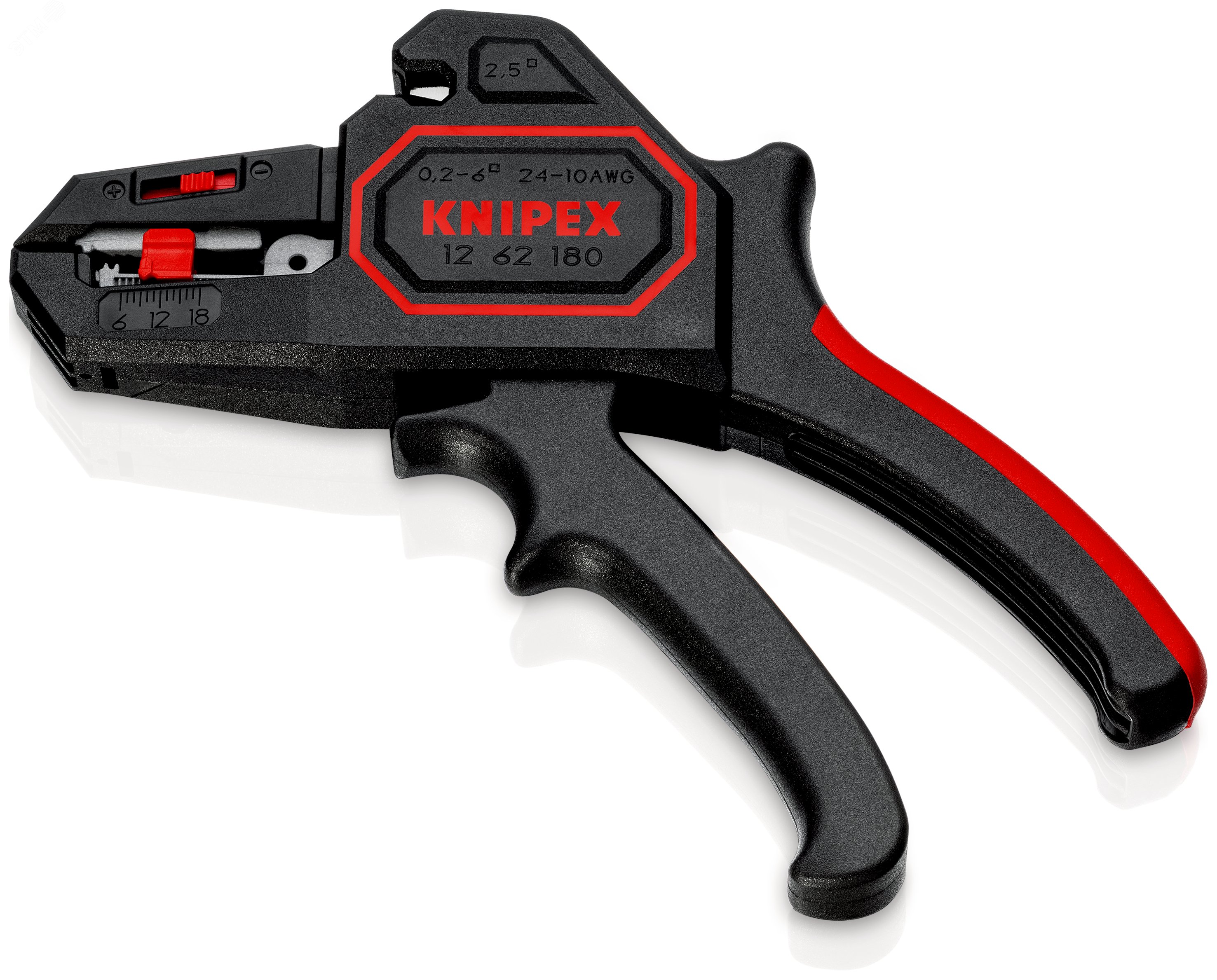 Стриппер автоматический зачистка 02-6мм (AWG 24-10) резка - кабеля 25мм L=195мм рукоятки с зоной мягкого пластика для надежного хвата блистер KN-1262180SB KNIPEX - превью 2