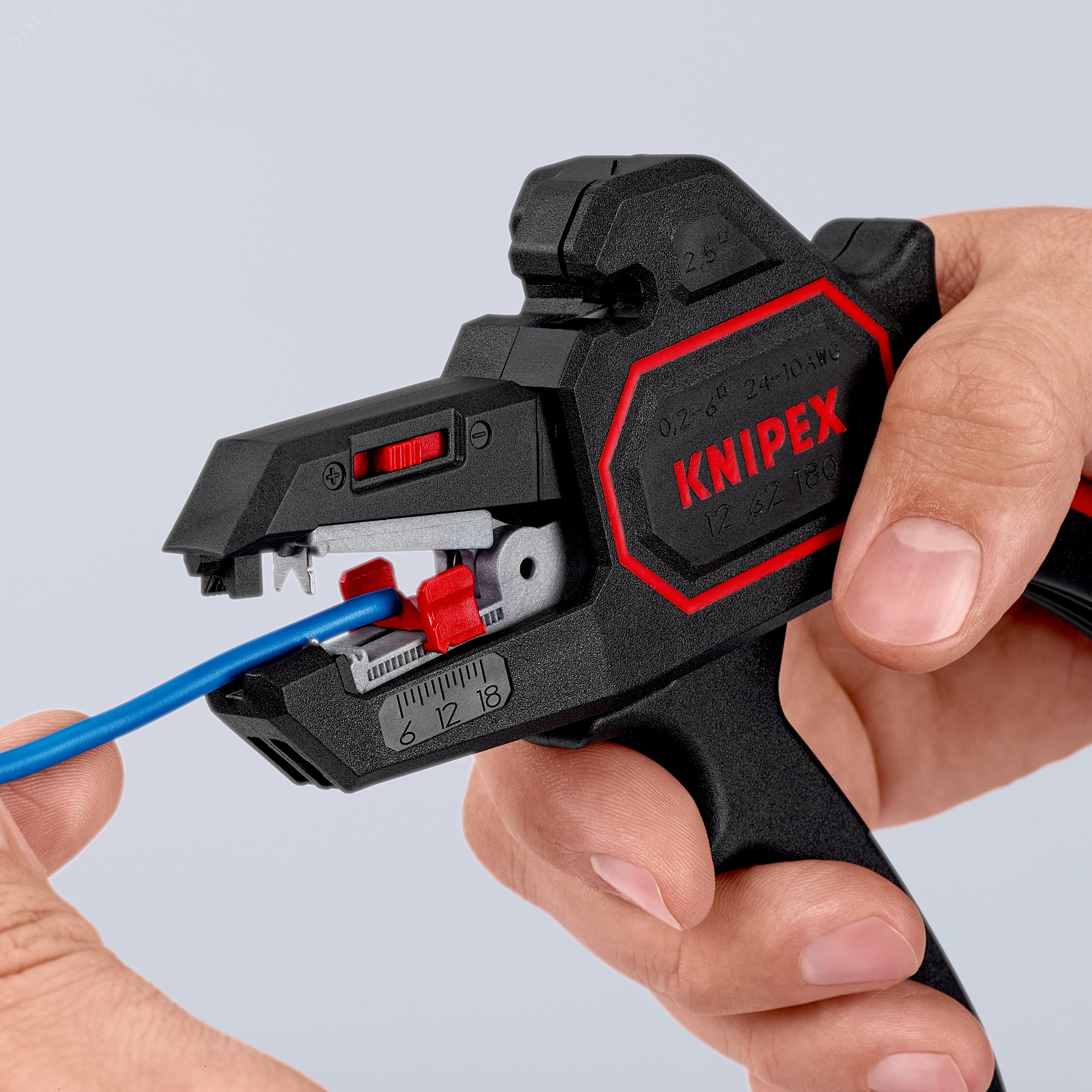 Стриппер автоматический зачистка 02-6мм (AWG 24-10) резка - кабеля 25мм L=195мм рукоятки с зоной мягкого пластика для надежного хвата блистер KN-1262180SB KNIPEX - превью 4