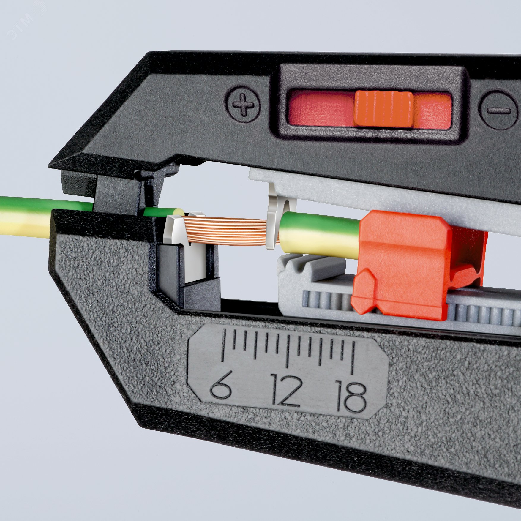 Стриппер автоматический зачистка 02-6мм (AWG 24-10) рез кабеля 25мм L=195мм рукоятки с зоной мягкого пластика для надежного хвата KN-1262180 KNIPEX - превью 5