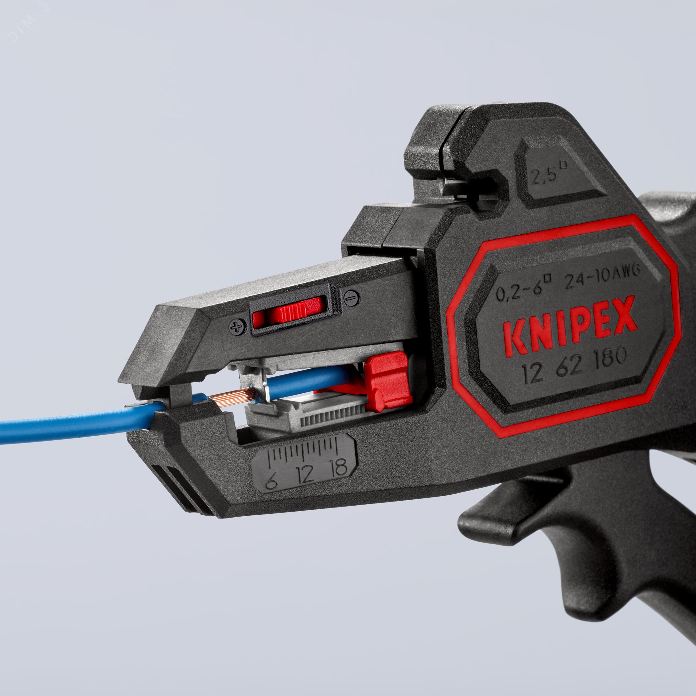 Стриппер автоматический зачистка 02-6мм (AWG 24-10) резка - кабеля 25мм L=195мм рукоятки с зоной мягкого пластика для надежного хвата блистер KN-1262180SB KNIPEX - превью 8