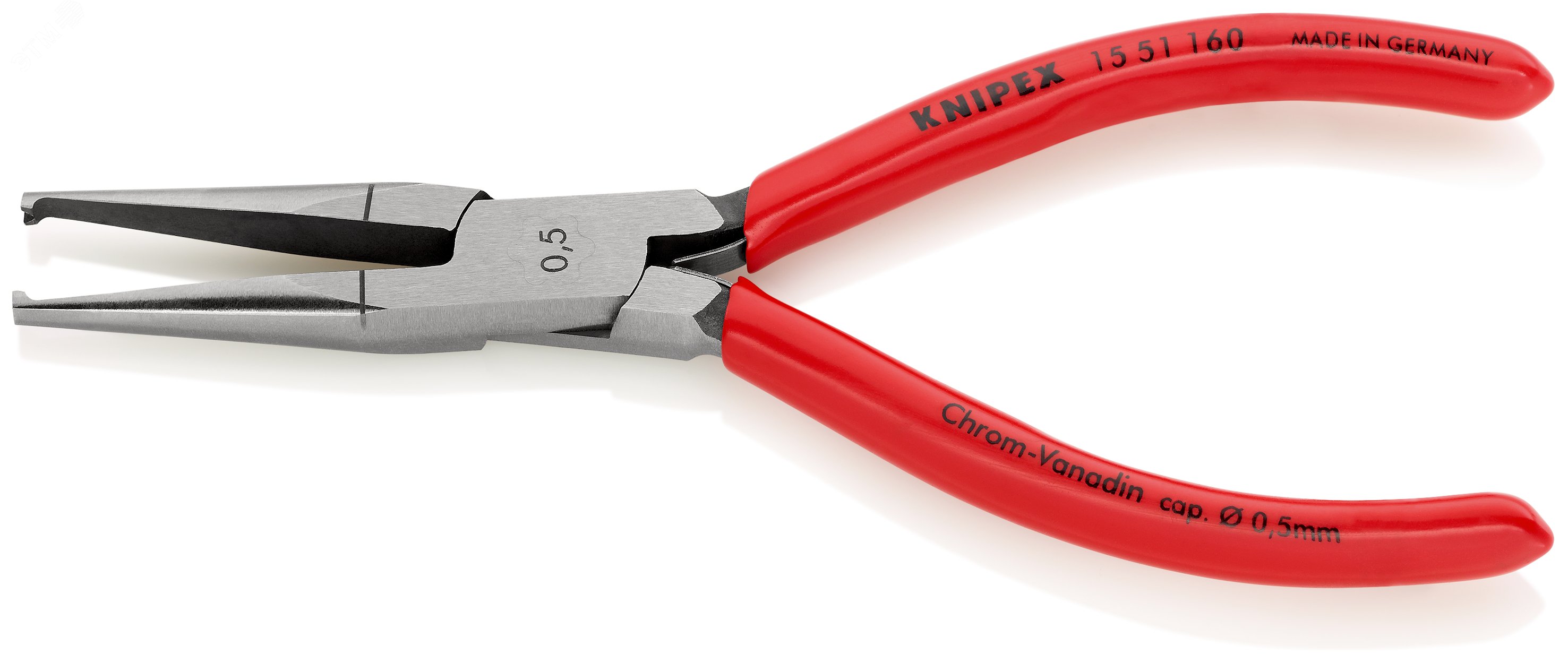 Стриппер для тонких кабелей настроенная на диаметр кабеля прецизионная призма без регулировки зачистка 05мм L=160мм обливные рукоятки пружина KN-1551160 KNIPEX - превью 2